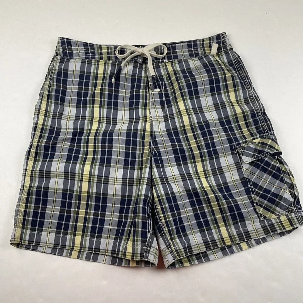Nautica Boardshorts Swim Trunks Adult Mens 34 Blue Yellow Plaid Bathing Suit